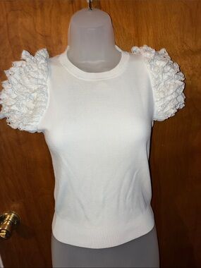 Zara White Puff Sleeve Knit Tee